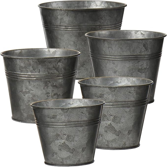 Briful 5 Size Galvanized Buckets Rustic Farmhouse Metal Bucket Galvanized Flower Bucket Home Indoor Outdoor Decorative Tin Planters (3.7In/3.9In/5.1In/5.9In/7.1In)
