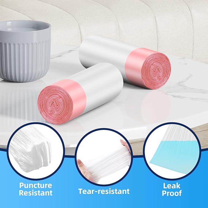 KUK 4 Gallon Drawstring Trash Bags - 120 Count White Small Garbage Bags, Unscented Strong Plastic Waste Basket Liners for Home/Office/Car, Fits 10-15 Liter Bins, 6 Rolls with Tear-Free Design