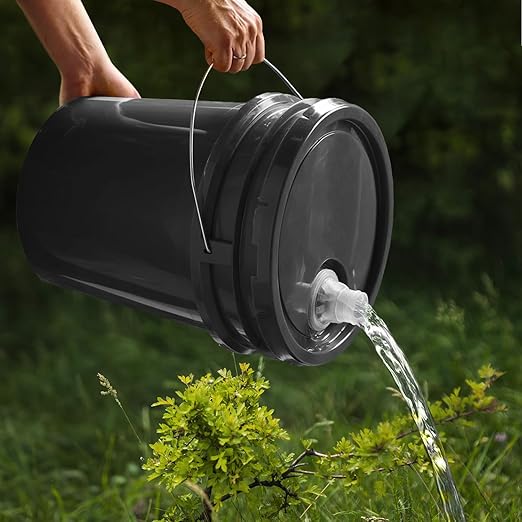 3.5-Gallon White Bucket Pail with Spout Lid, Metal Handles with Plastic Grip for Easy Carrying, Easy Stack and Store, Heavy-Duty Extra Durable, Food Grade, BPA Free - 2 Pack