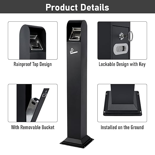 AIWFL Steel Trash Can Outdoor, Commercial Trash Bin with Removable Inner Bucket, Easy to Clean, All-Metal Construction, Standing Garbage Can for Porch/Guest Areas/Office/Balcony