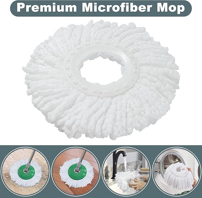 Dual Compartment Spin Mop and Bucket, Mop and Bucket with Wringer Set,360°Rotating Spinning Mopping for Floor Cleaning with 3 Microfiber Replacement Heads, 61" Extended Handle, 2X Wheel - Deep Green