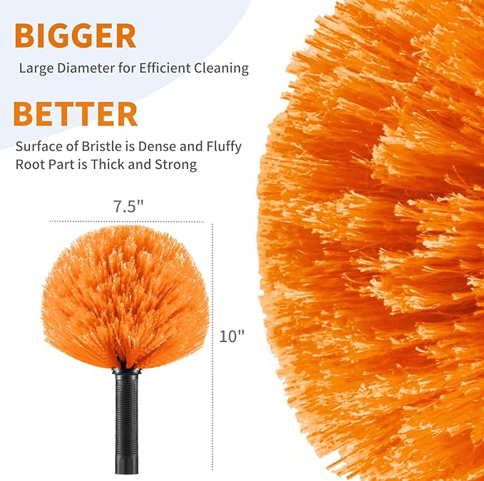 3 Pack Screw on Webster Cobweb Duster Head for Pole,Spider Web Remover Brush, Cobweb Duster Head Attachment,Fits Standard 3/4 inch Threaded Poles (3, Orange)