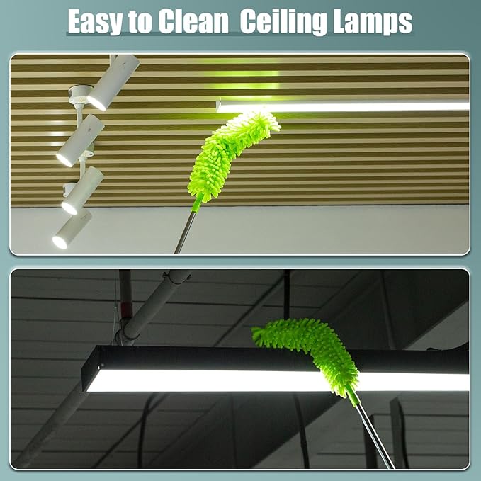 Microfiber Feather Duster with Extension Pole, Bendable Reusable Washable Dusters for Cleaning High Ceiling Fan, Cobweb, Blinds, Keyboard, Furniture & Cars, Duster Kit with Storage Bag (11 PCS)