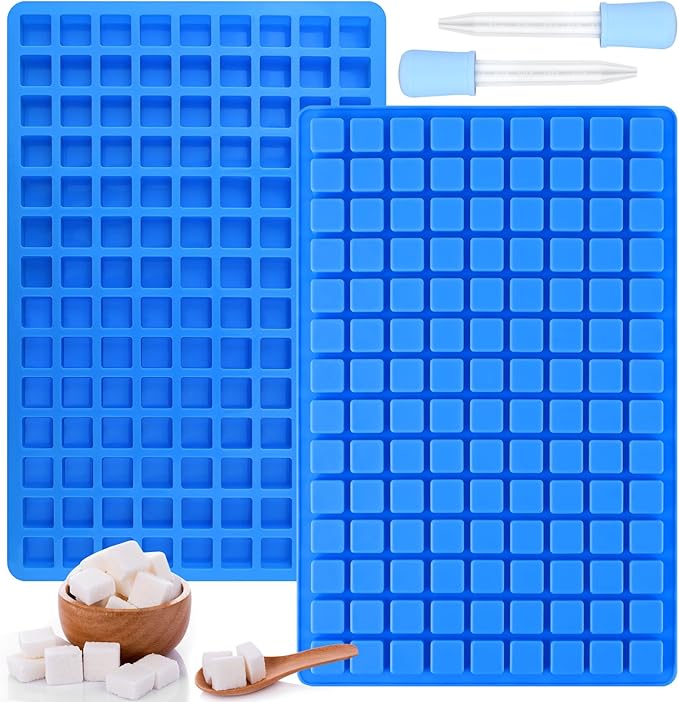Sakolla 2 Pack Square Silicone Candy Molds, Nonstick 126 Cavity Mini Silicone Molds for Chocolate, Hard Candy, Gummy, Ice Cubes, Ganache (Blue)