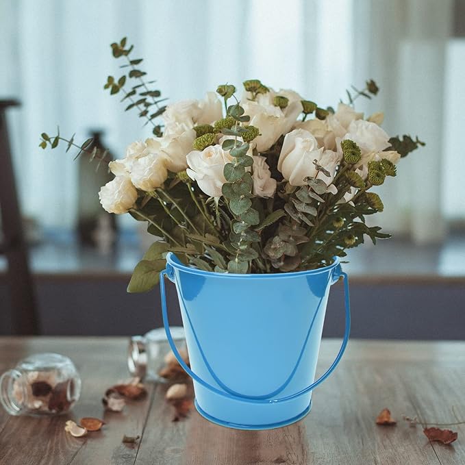 Colored Tin Buckets with Handle, 6 Pack 7.48 inch Galvanized Iron Pail Buckets for Kids, Classroom, Crafts and Party Favors