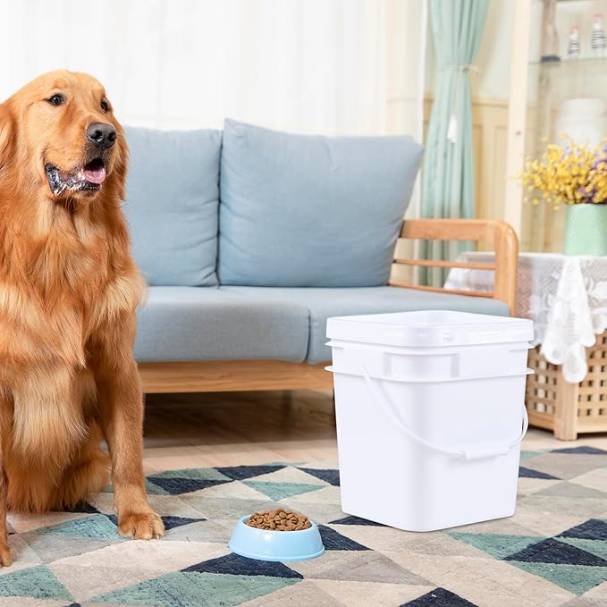 Zopnny 3 Gallon Square Food Grade Bucket Pail with Lid, Multifunctional Industrial Bucket Container for Storing Dry Food Charcoal Camping Fishing (Pack of 4)