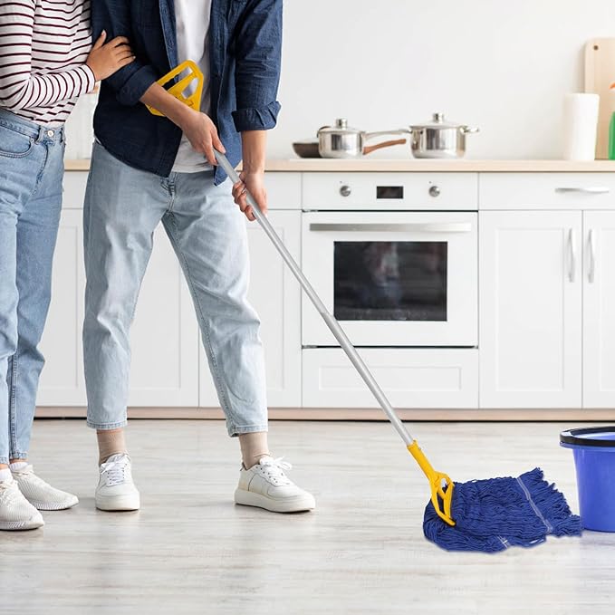 3 Pack Heavy Mop Replacement Head,Commercial Industrial Grade Blue Cotton Ring Heads,Cotton Looped End String Cleaning Mop Refills, Applied to Mop of Clamping Side-Loading Handles