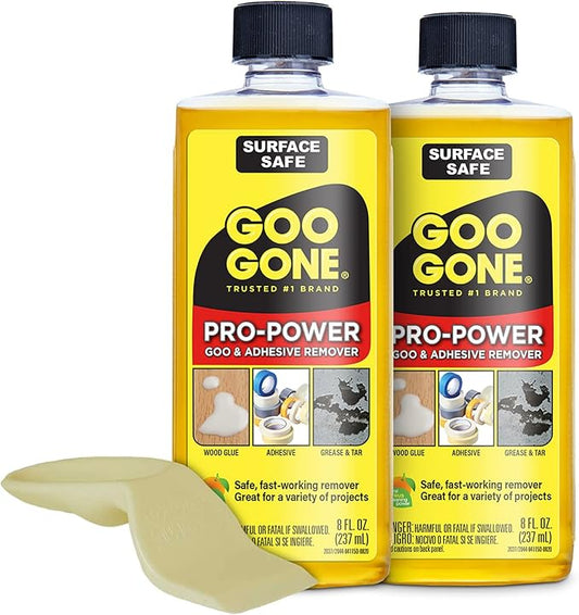 Goo Gone Pro Power Adhesive Remover | Removes Stickers, Goo, Tar, Grease, Great on Tools | Surface Safe, Fresh Citrus Scent - 2 Pack with Scraper Tool, Sticker Lifter