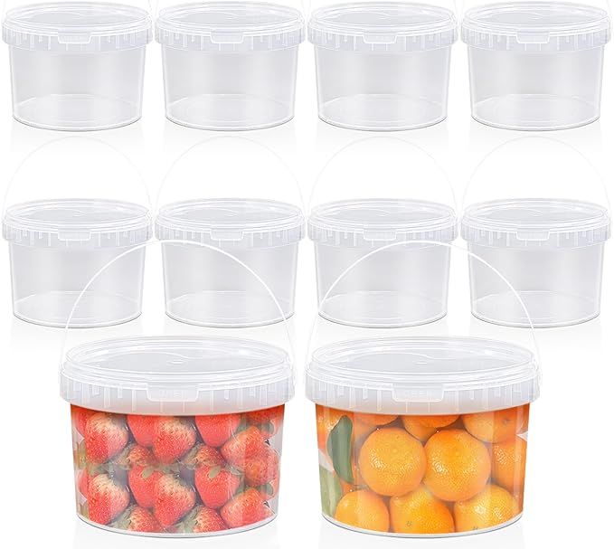 10 Pack 1 Gallon Plastic Bucket with Handle and Lid Food Storage Bucket Containers All Purpose Pail for Multipurpose Paint Water Art Crafts Projects Garage Organization (1 Gallon Transparent)