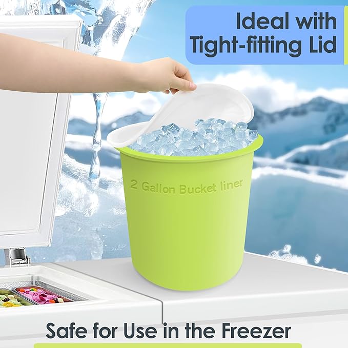 Silicone 2 Gallon Bucket Liner with Lid - Airtight Food Storage Containers with Lids, Kitchen and Pantry Organization Canisters for Bulk Food, Pet Supplies, and Dry Goods