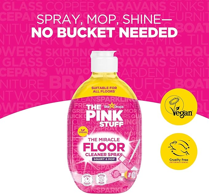 Stardrops The Pink Stuff The Miracle Floor Cleaner Spray – Squirt & Mop Formula for Sparkling Clean Floors – Fast Drying, Streak-Free Finish, Fresh Fragrance, 25.3 fl oz