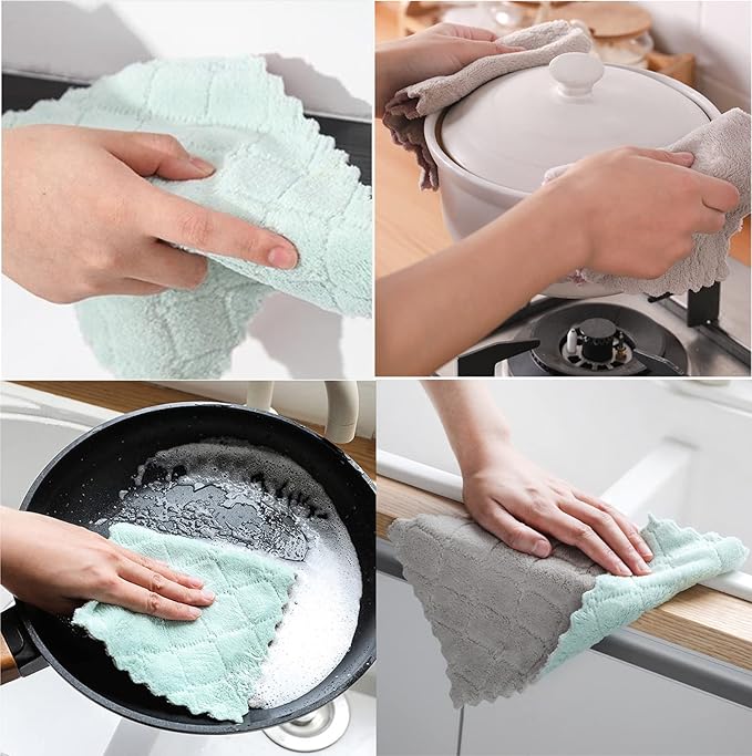 10 Pack Kitchen Cloth, Microfiber Dish Towels Washcloths, Super Absorbent Coral Velvet Dishtowels, Premium Cleaning Cloths,Non-Stick Oil Quick Dry Dish Towels, Soft Tea Towels, Table Cleaning Cloths.