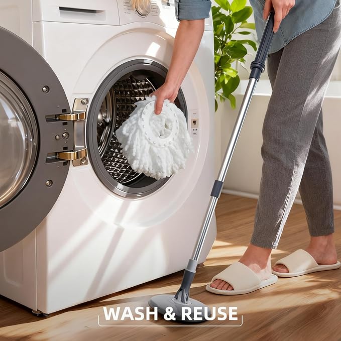 Spin Mop and Bucket Set,Detachable Double Buckets Separate Dirty Water with Stainless Steel Wringer for Floor Cleaning,Cleaning Buckets with 4 Mop Head Replacements for Household Use