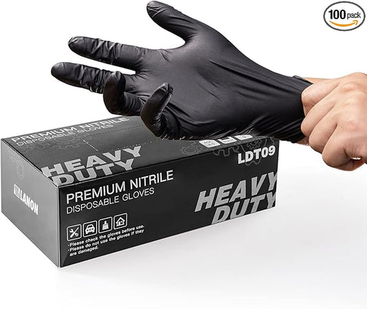 LANON 6-mil Black Nitrile Disposable Gloves, Food-Safe, Powder-Free, Heavy-Duty, Textured Fingertips, Latex-Free, XL
