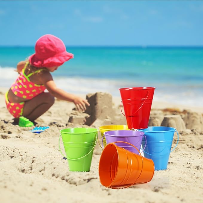 Sadnyy 12 Pack Metal Buckets with Handle, Galvanized Bucket 4.5 x 5 Inch Basket Bucket Party Supplies, Crafts for Christmas Halloween Candy Bars Vase Crafts(Rainbow Color)