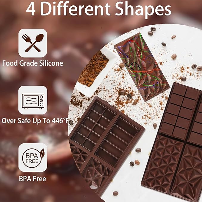 Dubai Chocolate Bar Mold，1 inch Deep Chocolate Mold Kit, Silicone chocolate molds for Filling Pistachio,Granola bar, Protein Energy Bar,Food Grade Candy Molds