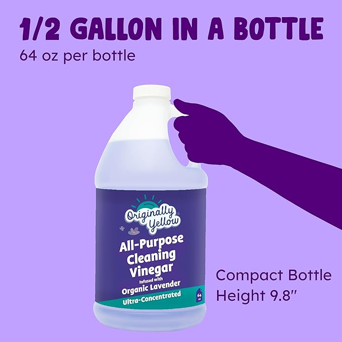 Originally Yellow Lavender Vinegar For Cleaning Purpose | USA Made All Purpose Cleaner | Use as a Floor, Glass, Kitchen, & Bathroom Cleaner | Plant Derived Vinegar half Gallon| 64 Oz
