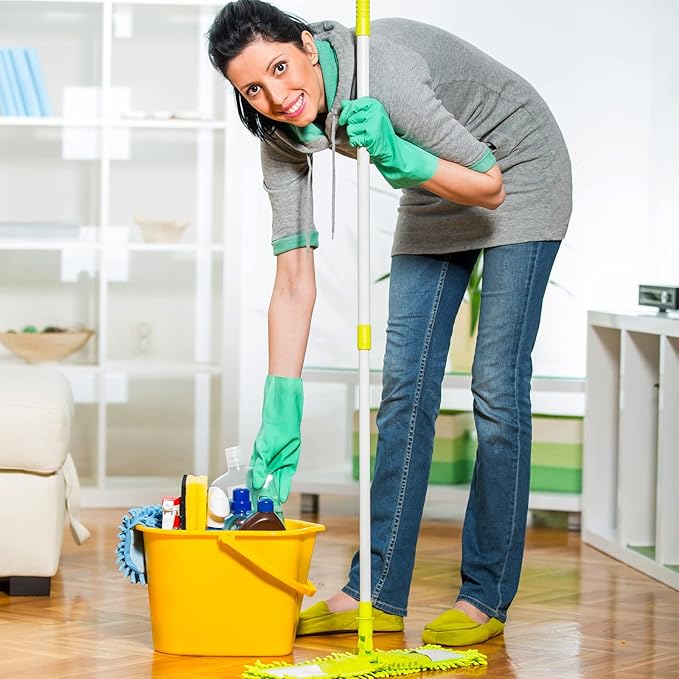 Bamllum 2 Pairs Reusable Kitchen Gloves for Washing Dishes - Nitrile Rubber Dishwashing Gloves, Reusable Household Cleaning Gloves, Flexible Durable & Non-Slip (Large, Green+Blue)