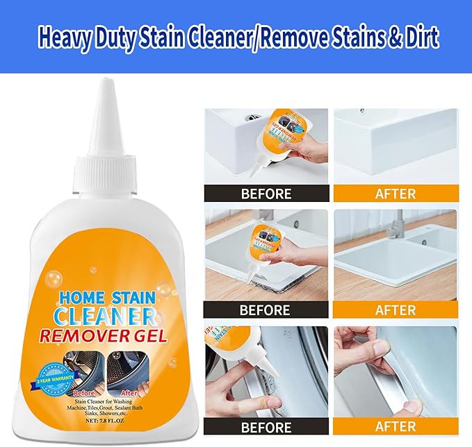 Home Stain Remover- Surface Stain Removal Gel Heavy-Duty Bathroom Cleaner for Shower Tiles, Grout, Caulk Washing Machine Seals - Thick Cling Formula, No Harsh Chemicals - 7.8oz