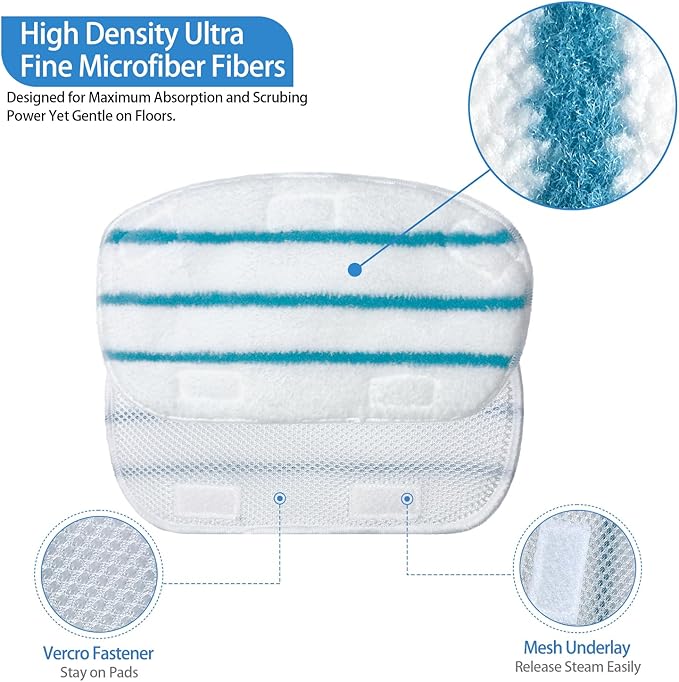 Steam Mop Pads Compatible with PurSteam ThermaPro 10-in-1 and ThermaPro 211 Steam Mop Cleaner Microfiber Pur steam Mop Replacement Pads (Blue and White-4pcs)