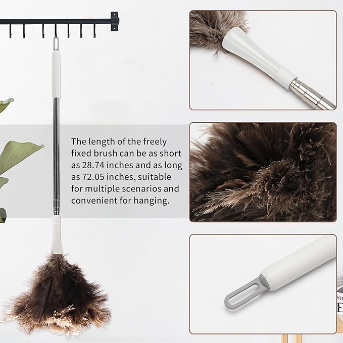 Ostrich Feather Duster Pole 28 to 72 Inch,Extendable Feather Duster Used for Home Cleaning Ceilings Furniture Fans