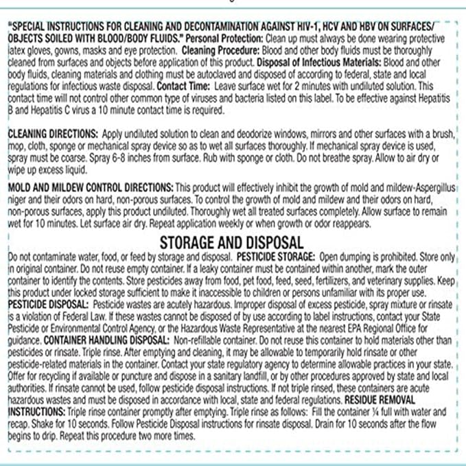 Hospital Disinfectant Virucide Spray Kills 99.99% of MRSA, COVID-19, H5N1, Staph, Avian Flu, Bacteria & Mold | EPA Reg. for Medical, Dental, Veterinary, Farm & Home Use 32 oz