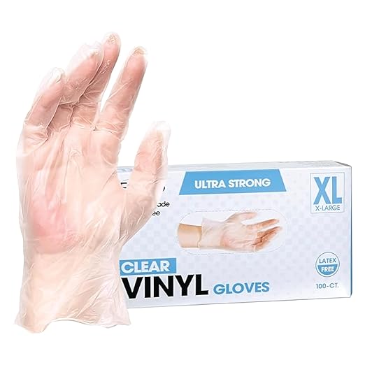 ForPro Disposable Vinyl Gloves, Clear, Industrial Grade, Powder-Free, Latex-Free, Non-Sterile, Food Safe, 2.75 Mil. Palm, 3.9 Mil. Fingers, X-Large, 100-Count