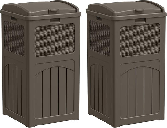 YESHOMY 2 Pack Outdoor Trash Can with Lid, Garbage Bins for Garden, Porch, Home and Kitchen, Brown
