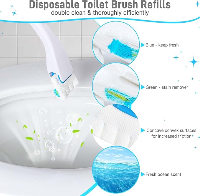 Toilet Cleaner Refill Pads Ocean Scent Enhanced Odor Control 72 Count Toilet Scrubber Refill Clean Stains Disposable Toilet Brush Refill for Toilet and Bathroom