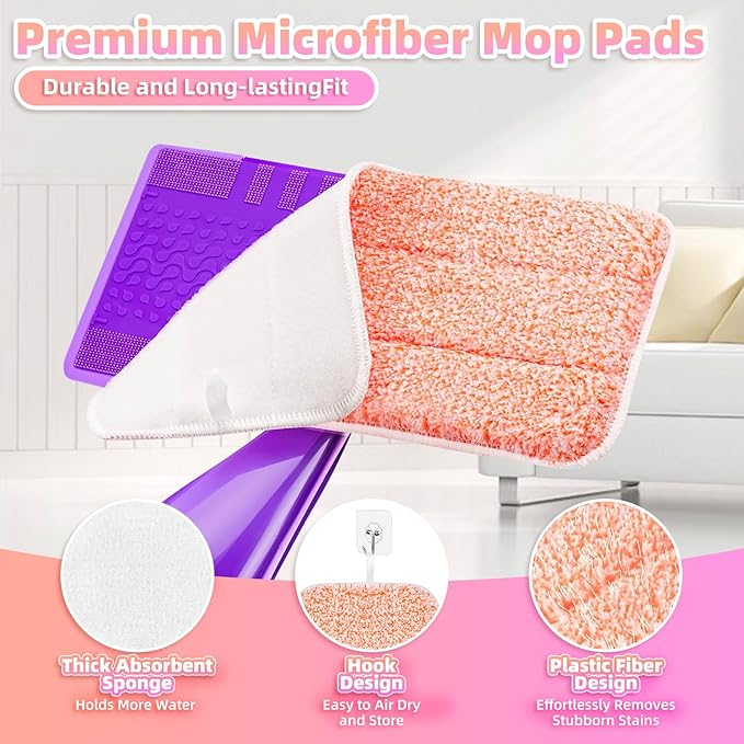 Power Scrubbing Reusable Mop Pads Compatible with Swiffer Wet Jet, Microfiber Wet Jet Refill, Machine Washable Wet Jet Pads, for Use on All Sealed Floors - Stone, Hardwood, Laminate & Tile (6 Pack)