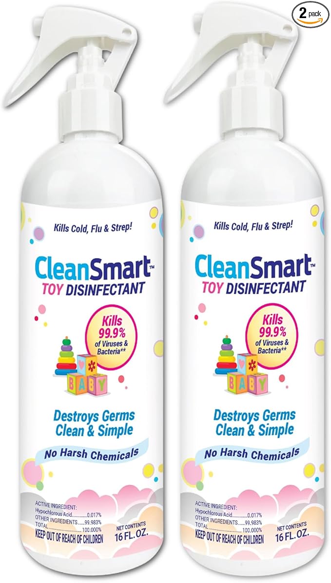 CleanSmart Toy Disinfectant Spray Kills 99.9% of Viruses and Bacteria, Rinse Free, 16 oz Bottle, (Pack of 2)