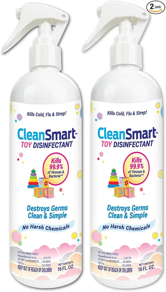 CleanSmart Toy Disinfectant Spray Kills 99.9% of Viruses and Bacteria, Rinse Free, 16 oz Bottle, (Pack of 2)