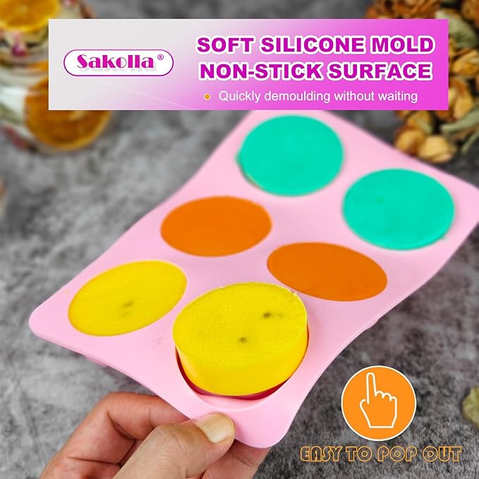 Sakolla 2 Pack Silicone Soap Molds, 6 Cavity Round Honeybee Silicone Molds for Homemade Soaps, Lotion Bar, Jello, Bath Bomb, Beeswax, Resin, Chocolate and Dessert (Pink)