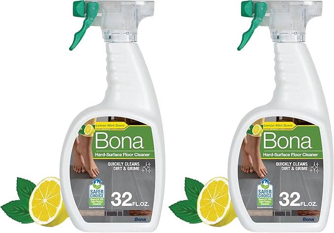Bona Multi-Surface Floor Cleaner Spray - 32 fl oz - Lemon Mint Scent - Refillable - Residue-Free Floor Cleaning Solution for Stone, Tile, Laminate, and Vinyl Floors (Pack of 2)