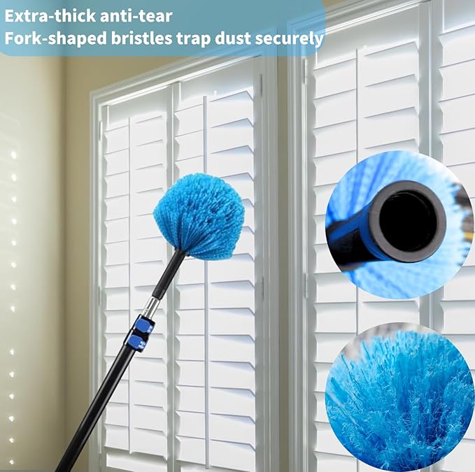 4 Pack Screw on Webster Cobweb Duster Head for Pole,Spider Web Remover Brush, Cobweb Duster Head Attachment,Fits Standard 3/4 inch Threaded Poles (4, Blue)