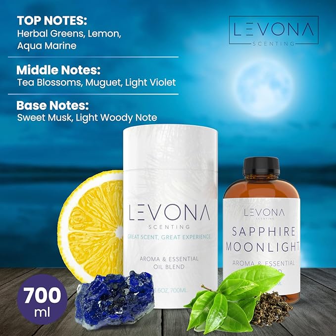 LEVONA Scent 100% Pure Essential Oils for Diffusers and Humidifier, 700ml Aromatherapy Scented Oils Perfect for Sleep, Relaxation and Stress Relief, Made in USA (Sapphire-Moonlight, 700ml)
