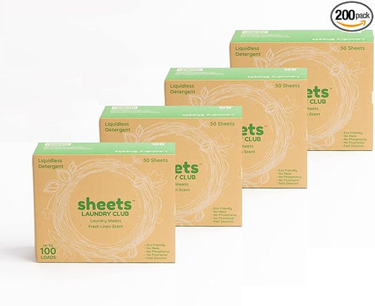 Sheets Laundry Club Laundry Detergent Sheets, 400 Loads - Fresh Linen Scent, Eco-Friendly, Quick-Dissolving Formula, Hypoallergenic, Septic Safe, Plastic-Free Packaging - 200 Sheets