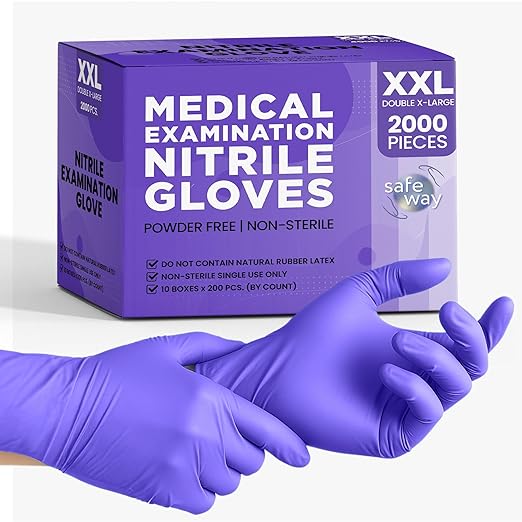 SafeWay Nitrile Gloves, 2000 Ct, 2X-Large, Powder-Free, Latex-Free, All-Purpose, Professional Disposable Gloves with Textured Fingertips for Medical Use, Food Prep, Cleaning, Tattoo & More
