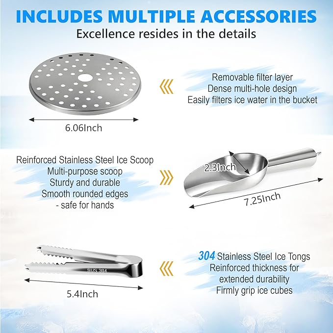 Ice Bucket, Ice Bucket with Silicone Sealing Ring Double-Wall Vacuum Insulation Champagne Buckets with Filter Layer Ice Tongs Ice Scoop (Silver, 3 L)