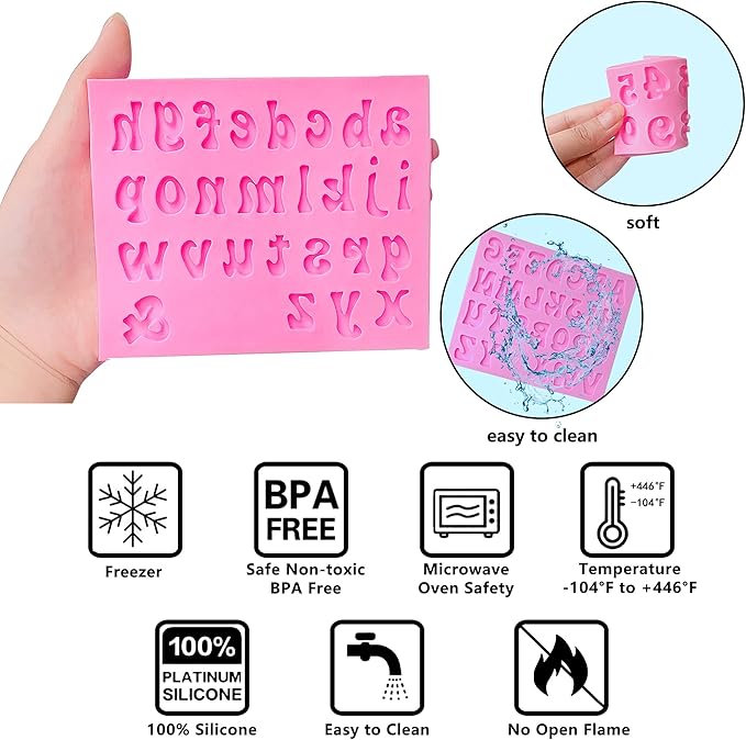 Letter Chocolate Molds, 5 Pack Fondant Letter Silicone Happy Birthday Mold for Cake Decoration Chocolate Covered Strawberries Cupcake Anniversary Party Baby Shower