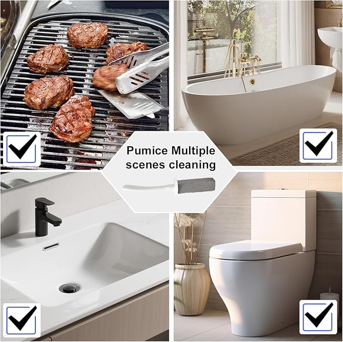 Toilet Brush & Pumice Stone Brush Combo, 2-in-1 Toilet Bowl Brush and Dual-Slot Holder Set, Curved Deep Cleaning Brush & Extended Handle, Compact Size Toilet Cleaner Brush Organizer