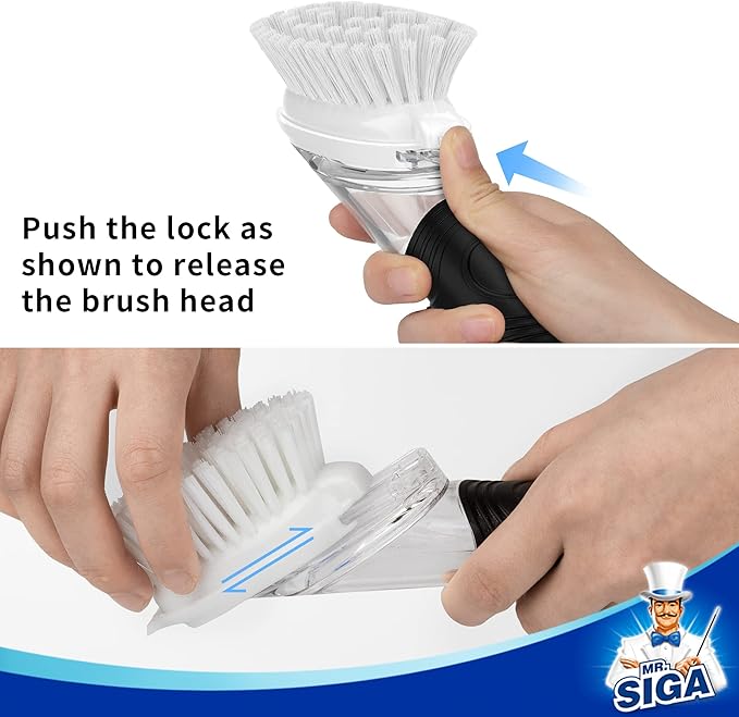 MR.SIGA Soap Dispensing Dish Brush Storage Set, Kitchen Brush with Holder for Pot Pan Sink Cleaning