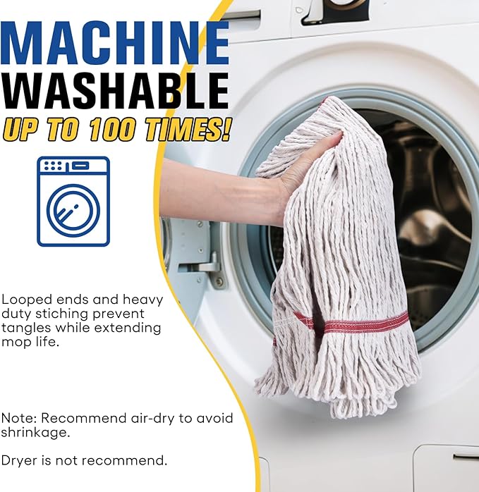 Matthew Cleaning Commercial Mop Head Replacement, 5 Inch Wide Headband, Looped End Cotton Blend String Wet Mops for Floor Cleaning, 18 oz Medium, 1-Pack White