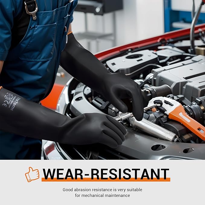 ThxToms Heavy Duty Latex Gloves,Chemical Resistant Gloves,Puncture Resistant, Resist Acid,Oil,Alkali, Waterproof for Industrial Cleaning,Gardening,14", 1 Pair