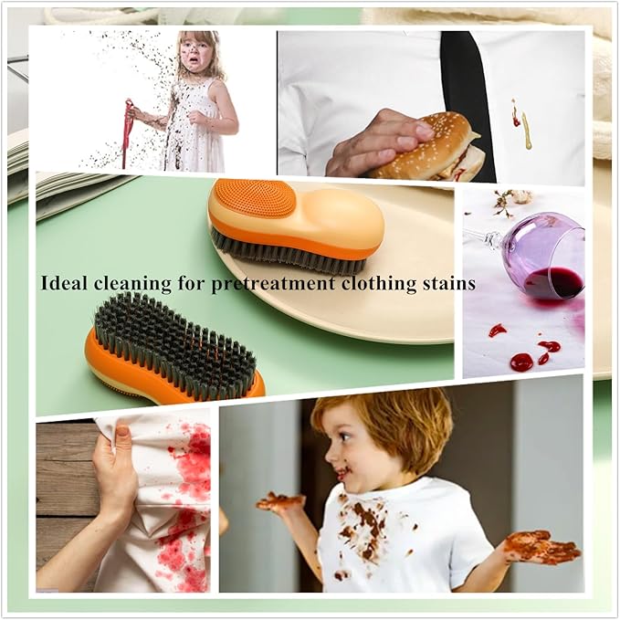 Two-Sided Laundry Stain Remover Brush, Soft Bristle for Scrubbing Out Tough Stains on Wool Cashmere Delicate Fabrics Knits Cotton Leather, Easy to Grip Hand Washing Clothes Brushes (Blue)