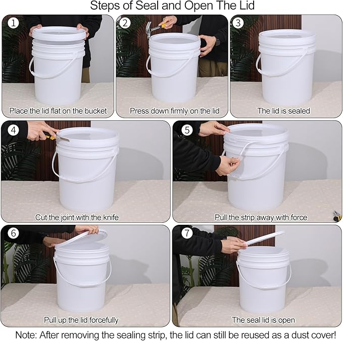 Farmoon 6.6 Gallon Plastic Buckets with Sealable Lids, 4 Pack White Round Plasitc Pails
