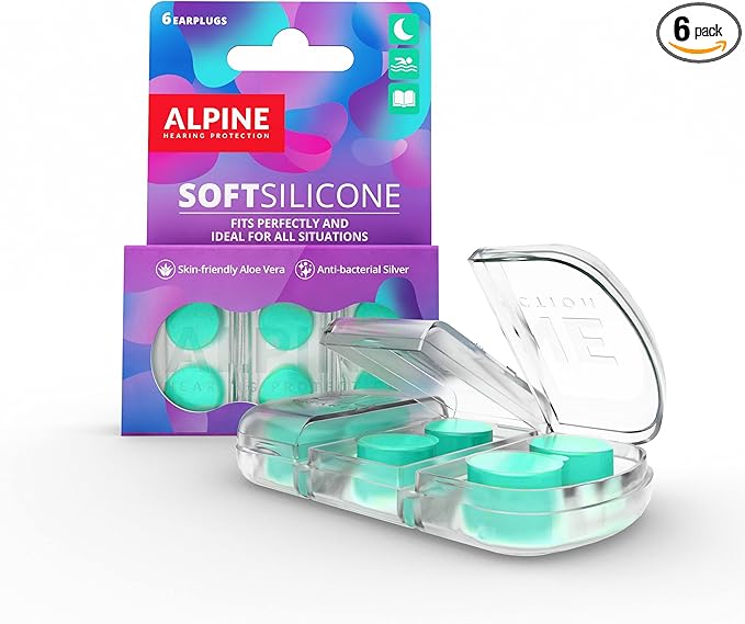 Alpine SoftSilicone - Moldable Silicone Ear Plugs - 28dB - Noise Reducing Earplugs for Sleeping, Swimming, & Concentrating - Comfortable Snoring Solution - 6 Pack