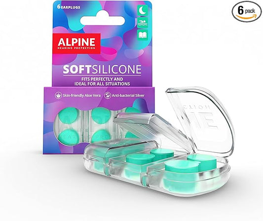 Alpine SoftSilicone - Moldable Silicone Ear Plugs - 28dB - Noise Reducing Earplugs for Sleeping, Swimming, & Concentrating - Comfortable Snoring Solution - 6 Pack