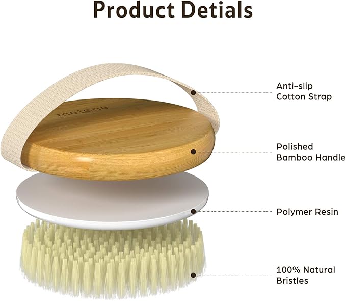 Metene 2 Pack Bamboo Dry Body Brushes, Shower Brush Wet and Dry Brushing, Dry Brush for Cellulite and Lymphatic, Body Scrubber with Soft and Stiff Bristles, Suitable for All Kinds of Skin