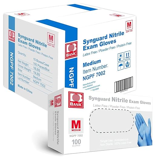 Jointown Basic Medical Blue Nitrile Exam Gloves - Latex-Free & Powder-Free - NGPF7002 (Case of 1,000), Medium